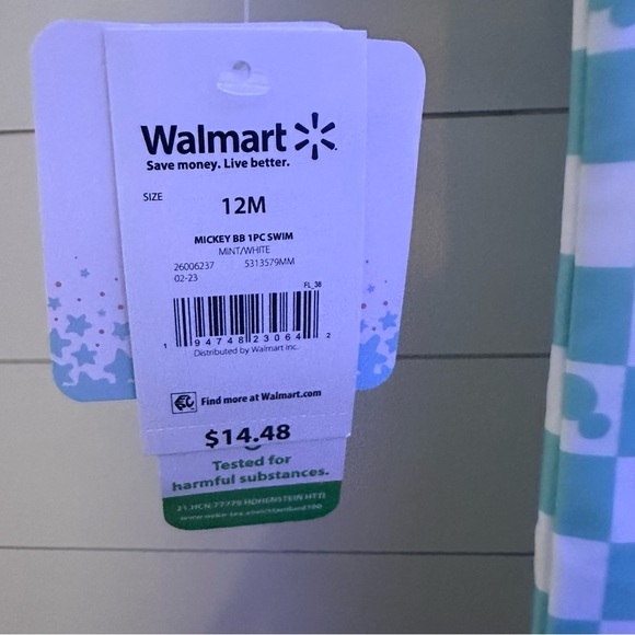 Disney Mickey Mouse Kids Aqua Checkered Swim Suit - Picture 3 of 6